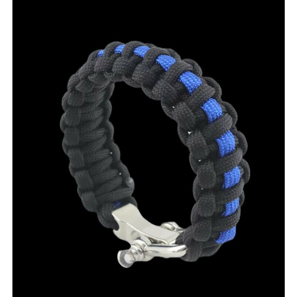 Blue Line Paracord Stainless Steel Adjustable Lock Bracelet S-XL Variations - Picture 6 of 6